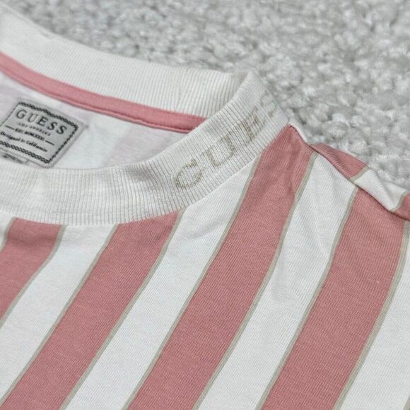 Guess Los Angeles Retro Pink White Striped Long Sleeve Shirt Unisex Mens Medium - Picture 5 of 6